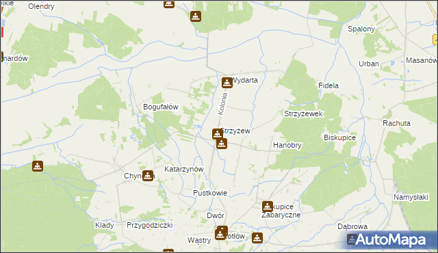 mapa Strzyżew gmina Sieroszewice, Strzyżew gmina Sieroszewice na mapie Targeo