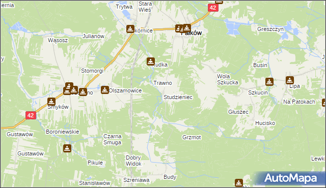 mapa Studzieniec gmina Fałków, Studzieniec gmina Fałków na mapie Targeo