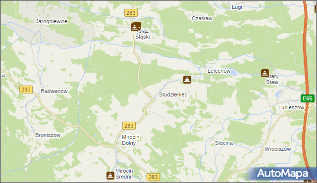 mapa Studzieniec gmina Kożuchów, Studzieniec gmina Kożuchów na mapie Targeo