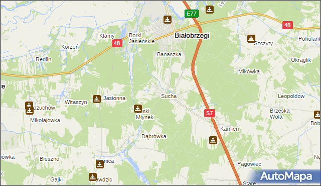 mapa Sucha gmina Białobrzegi, Sucha gmina Białobrzegi na mapie Targeo