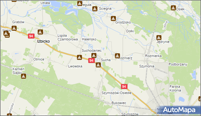 mapa Sucha gmina Strzelce Opolskie, Sucha gmina Strzelce Opolskie na mapie Targeo