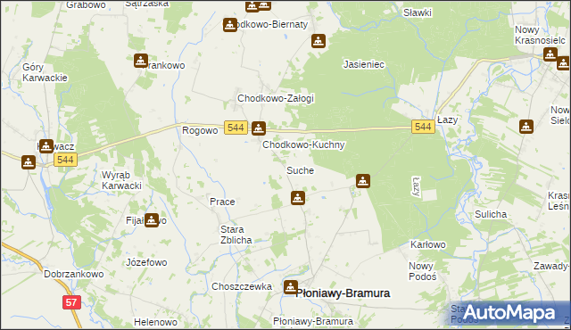 mapa Suche gmina Płoniawy-Bramura, Suche gmina Płoniawy-Bramura na mapie Targeo