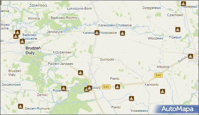 mapa Suchodół gmina Brudzeń Duży, Suchodół gmina Brudzeń Duży na mapie Targeo