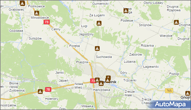 mapa Suchowola gmina Chmielnik, Suchowola gmina Chmielnik na mapie Targeo