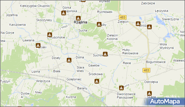 mapa Suchowola gmina Rząśnia, Suchowola gmina Rząśnia na mapie Targeo