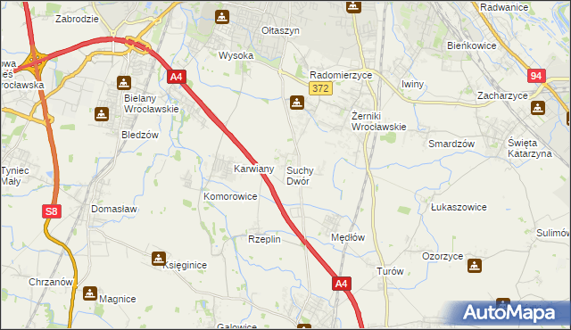 mapa Suchy Dwór gmina Żórawina, Suchy Dwór gmina Żórawina na mapie Targeo