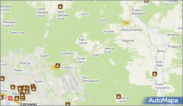mapa Sudół gmina Bodzechów, Sudół gmina Bodzechów na mapie Targeo