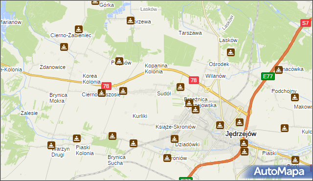 mapa Sudół gmina Jędrzejów, Sudół gmina Jędrzejów na mapie Targeo