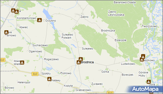 mapa Sulejewo gmina Brodnica, Sulejewo gmina Brodnica na mapie Targeo