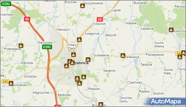 mapa Sulisławice gmina Trzebnica, Sulisławice gmina Trzebnica na mapie Targeo