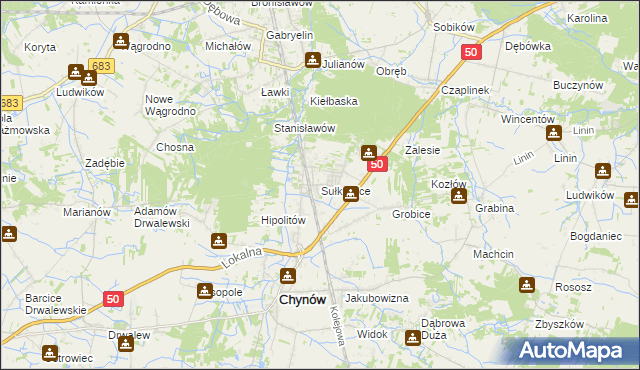 mapa Sułkowice gmina Chynów, Sułkowice gmina Chynów na mapie Targeo