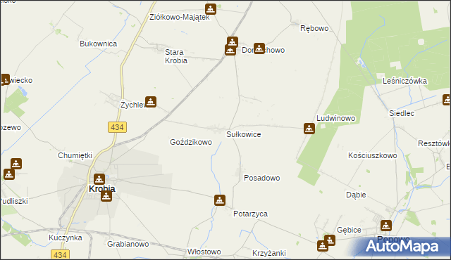 mapa Sułkowice gmina Krobia, Sułkowice gmina Krobia na mapie Targeo