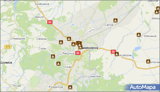 mapa Świebodzice, Świebodzice na mapie Targeo