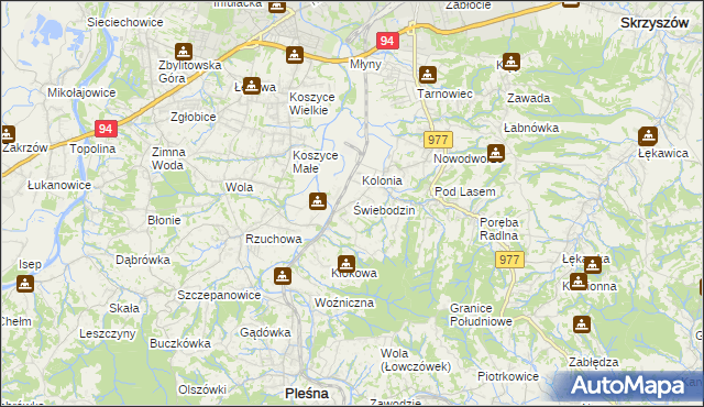 mapa Świebodzin gmina Pleśna, Świebodzin gmina Pleśna na mapie Targeo
