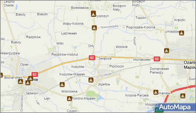 mapa Święcice gmina Ożarów Mazowiecki, Święcice gmina Ożarów Mazowiecki na mapie Targeo