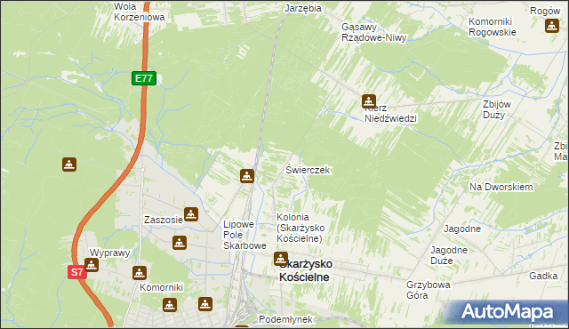 mapa Świerczek gmina Skarżysko Kościelne, Świerczek gmina Skarżysko Kościelne na mapie Targeo