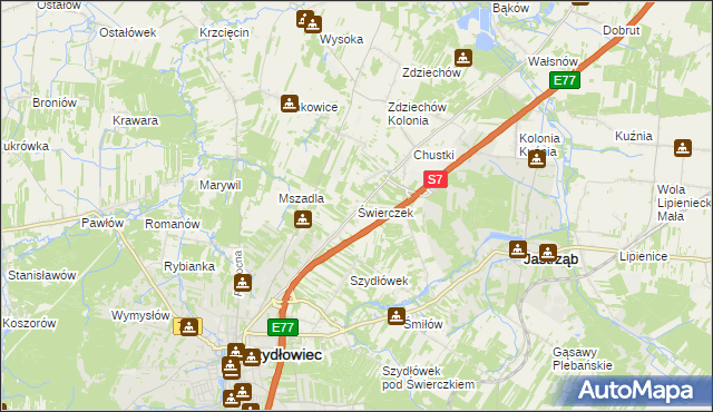 mapa Świerczek gmina Szydłowiec, Świerczek gmina Szydłowiec na mapie Targeo