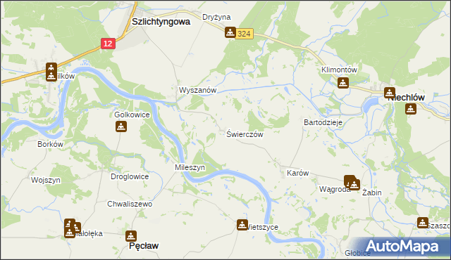 mapa Świerczów gmina Niechlów, Świerczów gmina Niechlów na mapie Targeo