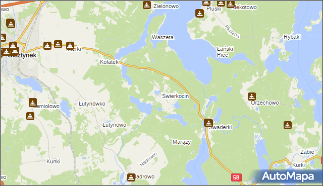 mapa Świerkocin gmina Olsztynek, Świerkocin gmina Olsztynek na mapie Targeo