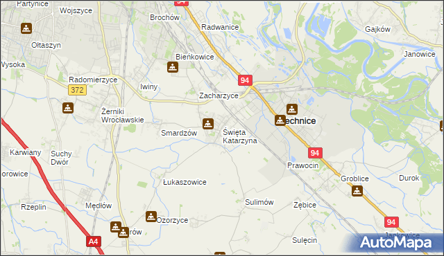 mapa Święta Katarzyna gmina Siechnice, Święta Katarzyna gmina Siechnice na mapie Targeo
