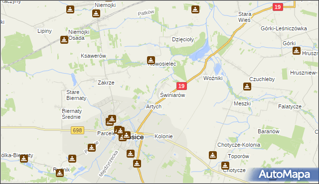 mapa Świniarów, Świniarów na mapie Targeo