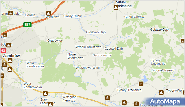 mapa Szczodruchy gmina Kołaki Kościelne, Szczodruchy gmina Kołaki Kościelne na mapie Targeo