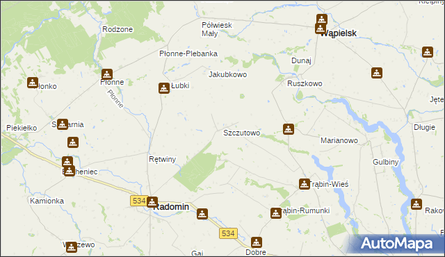 mapa Szczutowo gmina Radomin, Szczutowo gmina Radomin na mapie Targeo