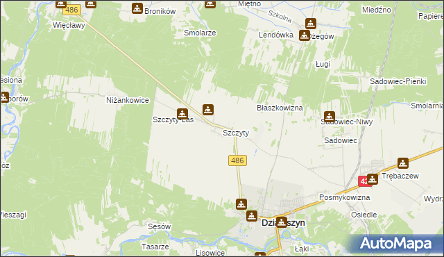 mapa Szczyty gmina Działoszyn, Szczyty gmina Działoszyn na mapie Targeo