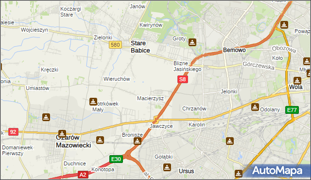 mapa Szeligi gmina Ożarów Mazowiecki, Szeligi gmina Ożarów Mazowiecki na mapie Targeo