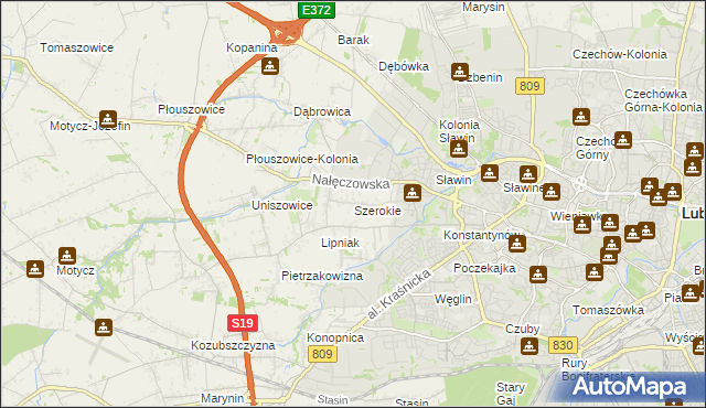 mapa Szerokie gmina Konopnica, Szerokie gmina Konopnica na mapie Targeo