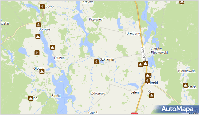 mapa Szklarnia gmina Piecki, Szklarnia gmina Piecki na mapie Targeo