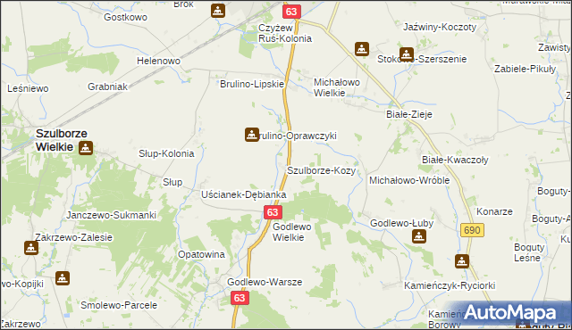 mapa Szulborze-Kozy, Szulborze-Kozy na mapie Targeo