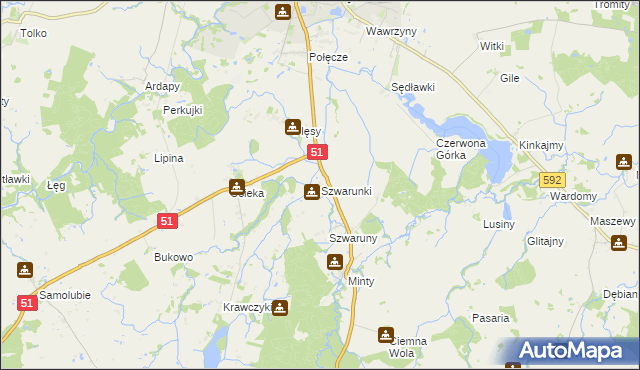 mapa Szwarunki, Szwarunki na mapie Targeo