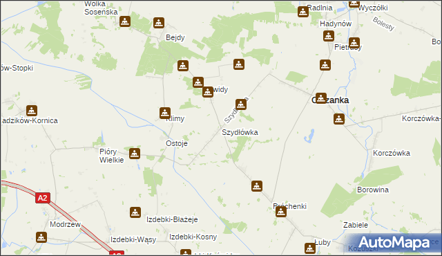 mapa Szydłówka gmina Olszanka, Szydłówka gmina Olszanka na mapie Targeo