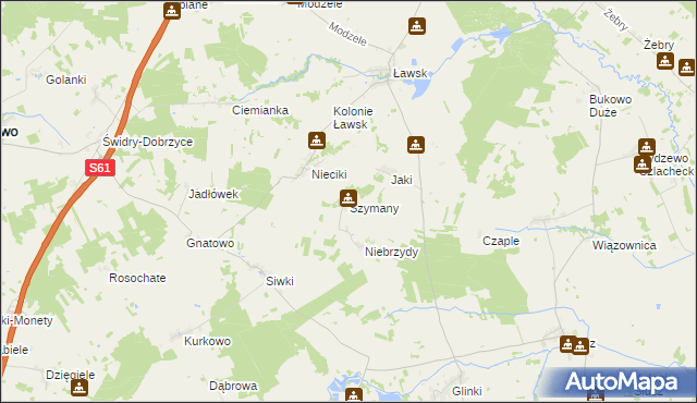 mapa Szymany gmina Wąsosz, Szymany gmina Wąsosz na mapie Targeo