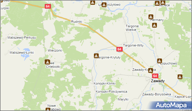 mapa Targonie-Krytuły, Targonie-Krytuły na mapie Targeo