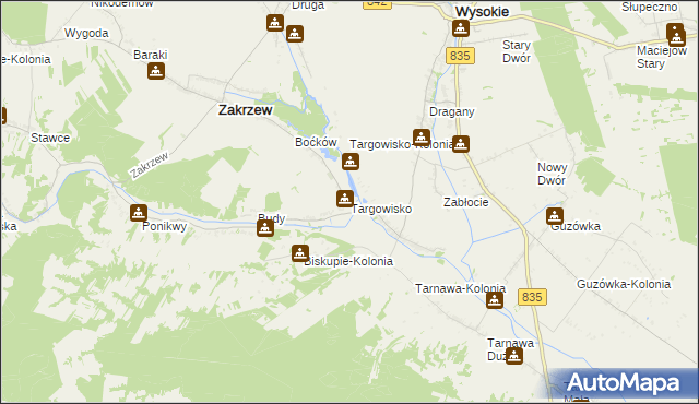 mapa Targowisko gmina Zakrzew, Targowisko gmina Zakrzew na mapie Targeo