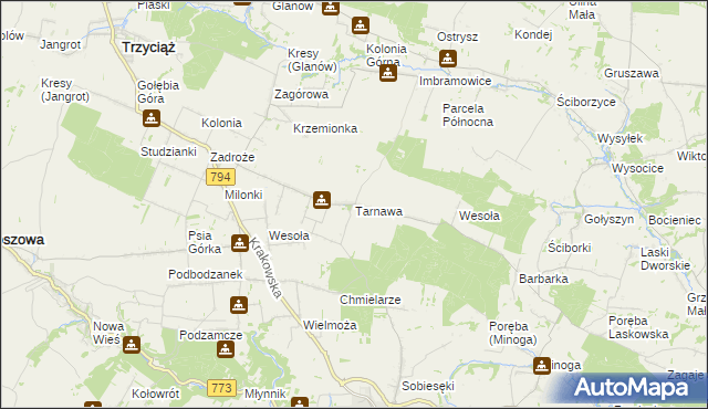 mapa Tarnawa gmina Trzyciąż, Tarnawa gmina Trzyciąż na mapie Targeo