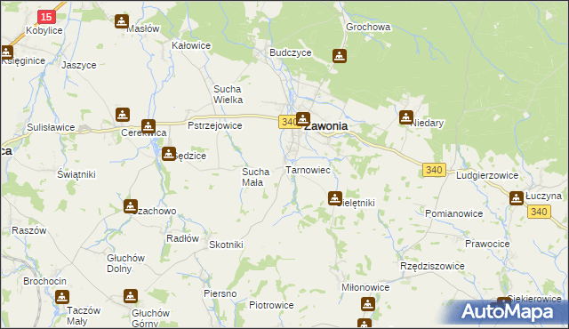 mapa Tarnowiec gmina Zawonia, Tarnowiec gmina Zawonia na mapie Targeo