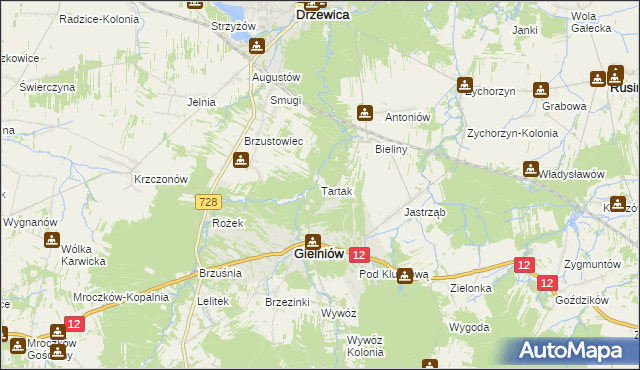 mapa Tartak gmina Gielniów, Tartak gmina Gielniów na mapie Targeo