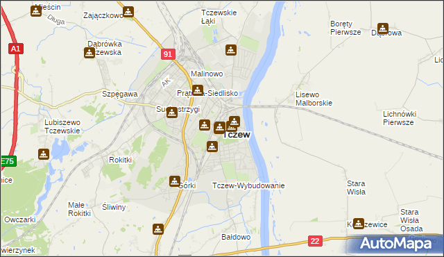 mapa Tczew, Tczew na mapie Targeo