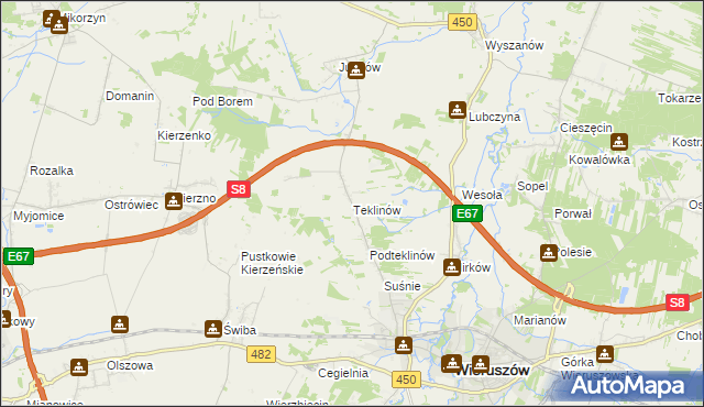 mapa Teklinów gmina Wieruszów, Teklinów gmina Wieruszów na mapie Targeo
