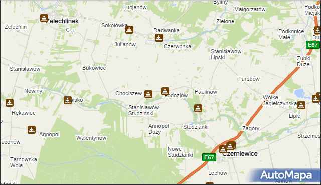 mapa Teodozjów gmina Czerniewice, Teodozjów gmina Czerniewice na mapie Targeo