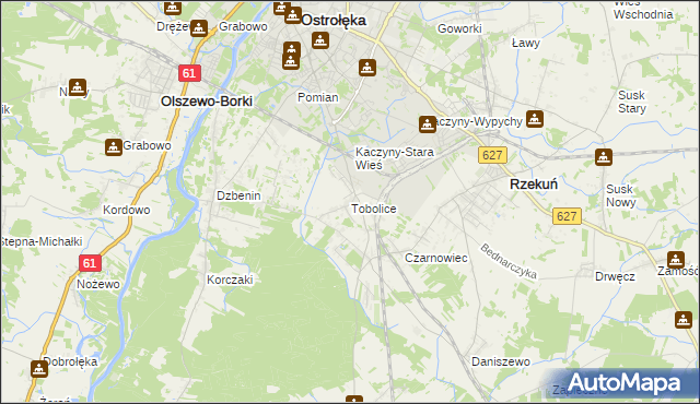 mapa Tobolice gmina Rzekuń, Tobolice gmina Rzekuń na mapie Targeo