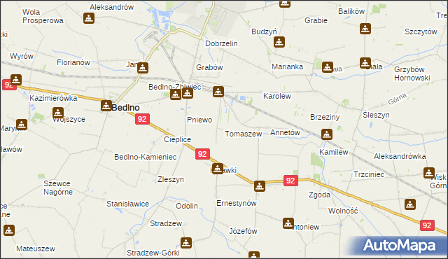 mapa Tomaszew gmina Bedlno, Tomaszew gmina Bedlno na mapie Targeo