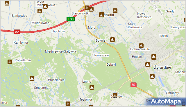mapa Tomaszew gmina Wiskitki, Tomaszew gmina Wiskitki na mapie Targeo