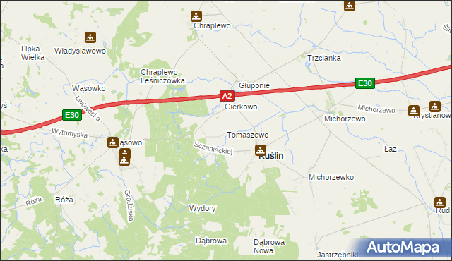 mapa Tomaszewo gmina Kuślin, Tomaszewo gmina Kuślin na mapie Targeo