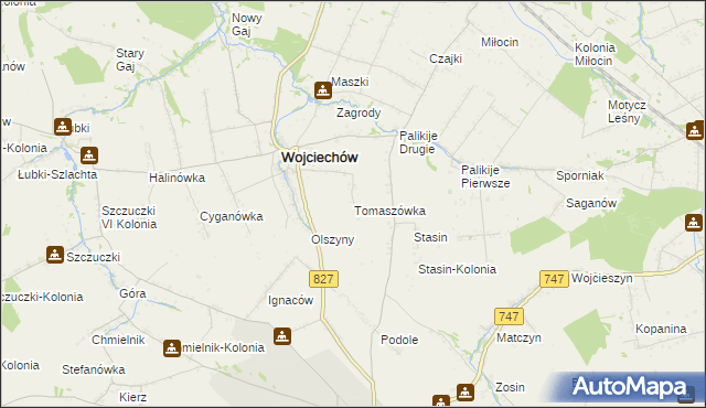 mapa Tomaszówka gmina Wojciechów, Tomaszówka gmina Wojciechów na mapie Targeo