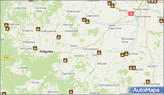 mapa Tomiszowice, Tomiszowice na mapie Targeo
