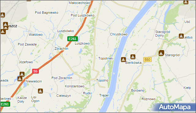 mapa Topolinek gmina Świecie, Topolinek gmina Świecie na mapie Targeo
